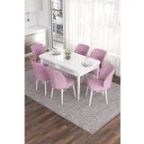 Hanah home Eva - White, Pink WhitePink Extendable Dining Table & Chairs Set (7 Pieces) | ePonuda.com