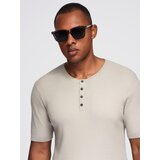 Ombre Men's knitted t-shirt with buttons at the neckline - light grey | shoptok.hr