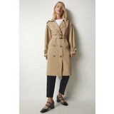 Happiness İstanbul Women's Beige Double Breasted Collar Trench Coat with a Belt Cene