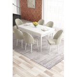 Hanah home trpezarijski set Elf, sto na razvlačenje i 6 stolica, bela ploča, krem tkanina Babyface | Eponuda.com