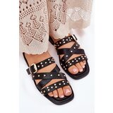 Boto Embellished Women's Slide Sandals On Flat Heel With Straps And Buckle Black Manitte | Shoptok.si