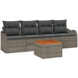 vidaXL 5-dijelni set vrtnih sofa s jastučićima Siva Poli ratan Akacija, 2-slojna vrtna sofa s jastučićima Siva Poli ratan Cijene