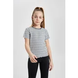 Defacto Girls Slim Fit Striped Ribbed Camisole Short Sleeve T-Shirt