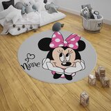 Okrugli tepih za dečiju sobu 120x120cm sa gumenom podlogom - Minnie siva, TG-207