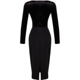 Trendyol Black Fitted Velvet Elegant Evening Dress Cene