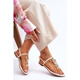 Boto Leather Flat Heel Flip Flops Beige Keep Going | shoptok.hr