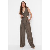 Trendyol Limited Edition Brown Plaid High Waist Woven Trousers Cene