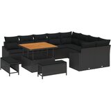 vidaXL 12-dijelni vrtni sofa set s jastučićima crni poli ratan akacija, 2-sjedalna vrtna sofa s prostorom za pohranu i jastučićima crni poli ratan, 3-dijelni vrtni blagovaonski set s jastučićima crni poli ratan akacija Cijene