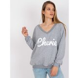 Fashion Hunters Gray and white oversize sweatshirt with a print and a V-neck Cene