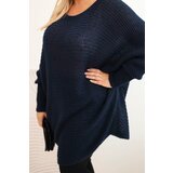 Kesi Włoski Plus Size women's sweater with mohair poncho navy blue | Shoptok.si