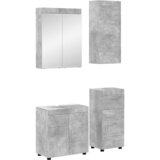  Set namještaja za kupaonicu TULUM 4 kom. Betonski sivi - Beton siva Umivaonik s postoljem +ogledalo s ormarićem +ormar s ladicom | shoptok.hr