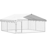 vidaXL Zunanji pasji boks s streho 300x300x150 cm - - Srebrna - 27.85 - 300 x 300 x 150 cm - 2025- | Shoptok.si