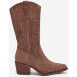 Boto Openwork Cowboy Boots Women's Heeled Dark Beige Olivette | shoptok.hr