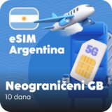 Ananas eSIM Argentina eSIM kartica - Neograničena količina prepaid mobilnih podataka za 10 dana Cene