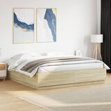  Okvir za krevet s LED svjetlima boja hrasta 200 x 200 cm drveni | shoptok.hr