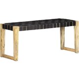  Klop 110 cm črno pravo usnje in trmangov les | Shoptok.si