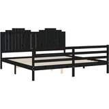  Posteljni okvir z vzglavjem črn 200x200 cm trden les | Shoptok.si