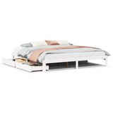 Maison Chic Posteljni okvir - Dvoposteljna postelja - Zakonska postelja s predali bel 200x200 cm trdna borovina, (21694151) | Shoptok.si