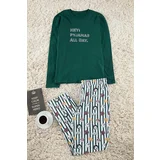 Trendyol Men's Emerald Green Regular Fit Printed Knitted Pajama Set