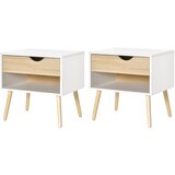 HOMCOM Komplet dveh sodobnih nočnih omaric s predalom in polico, z dvignjenim podstavkom in lesenimi nogami, 50x39x51cm, bela in hrastova, (20745569) | Shoptok.si