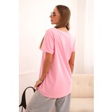 Kesi Włoski Women's cotton blouse with V-neck and short sleeve in candy pink | Shoptok.si
