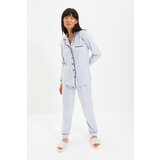 Trendyol Blue Striped Piping Detailed Knitted Pajamas Set Cijene