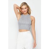 Trendyol Gray Crop Stone Detailed Knitwear Blouse Cene