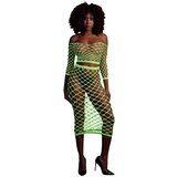 Ouch! Glow in the Dark Long Sleeve Crop Top and Long Skirt Neon Green S/M/L Cene