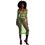Glow in the Dark Long Sleeve Crop Top and Long Skirt Neon Green S/M/L