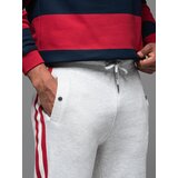 Ombre Men's sweatpants with piping and ribbing on legs - grey melange | ePonuda.com
