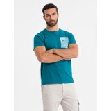 Ombre Men's cotton t-shirt with printed pocket - turquoise | shoptok.hr