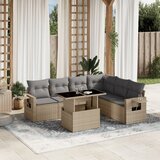 Maison Chic Seti vrtnega pohištva - Vrtna garnitura - Vrtni pohištvo set 7-delna z blazinami bež poli ratan, (21804659) | Shoptok.si