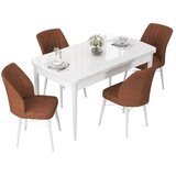 Hanah home trpezarijski set Nef, sto na razvlačenje i 4 stolice, bela ploča, terakota tkanina Jerry | Eponuda.com