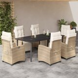  7-dijelni vrtni blagovaonski set od poliratana s jastucima bež 200 cm table length | shoptok.hr