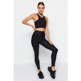Trendyol Black Full Length Sport Leggings With Shiny Fabric Detail