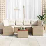 vidaXL Bež set vrtnosofe 7 pcs Bež, bela Velik Sintetični ratan & Les | Shoptok.si