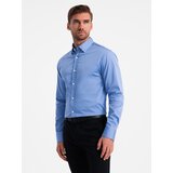 Ombre Classic men's SLIM FIT satin fabric shirt - blue | Shoptok.si