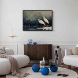  Slika - Herons over a winter pond - Japanese-style illustration in dark colours 90x60 U crnom drvenom okviru | shoptok.hr