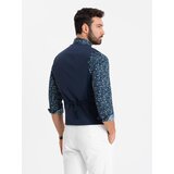 Ombre Men's vest without lapels in delicate check - navy blue | Shoptok.si