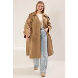 Trendyol Curve Beige Long Oversize Plus Size Trench Coat | ePonuda.com