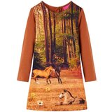 vidaXL Otroška obleka z dolgimi rokavi s potiskom konjev konjak 92 | Shoptok.si