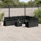 vidaXL Vrtna sedežna garnitura 10-delna z blazinami črn poli ratan, (21058232) | Shoptok.si
