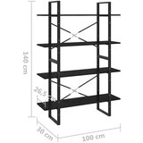 Ormarić za knjige s 4 razine crni 100 x 30 x 140 cm od borovine | shoptok.hr
