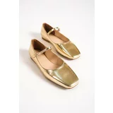 Capone Outfitters Blunt Toe Strapped Marj Jane Metallic Gold Women's Ballerinas
