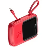 Bank BASEUS QPow - 10.000 mAh LCD Quick Charge PD 15 W s kablom za Lightning 8-pin, rdeč, PPQD-B09