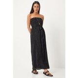 Happiness İstanbul Women's Black Strapless Belted Pleated Dress Cene