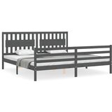 The Living Store Posteljni okvir z vzglavjem siv 200x200 cm trden les - Posteljni Okvir, (21529220) | Shoptok.si