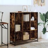 vidaXL Knjižna omara dimljeni hrast 97,5x33x107,5cm inž. les in kovina | Shoptok.si