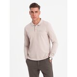 Ombre Men's structured polo longsleeve with patch - ash