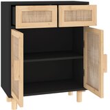  Komoda crna 60 x 30 x 75 cm masivna borovina i prirodni ratan | shoptok.hr